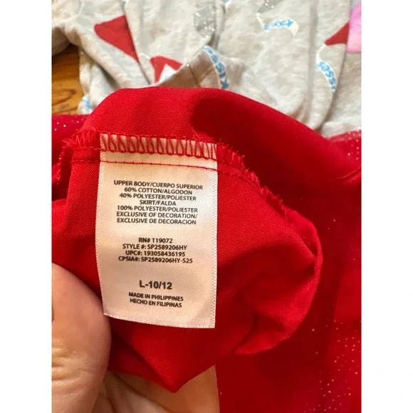 Hershey's Kisses Hooded Dress Kids Grey Red Glitter Tulle SIZE L (10-12) - Picture 7 of 7